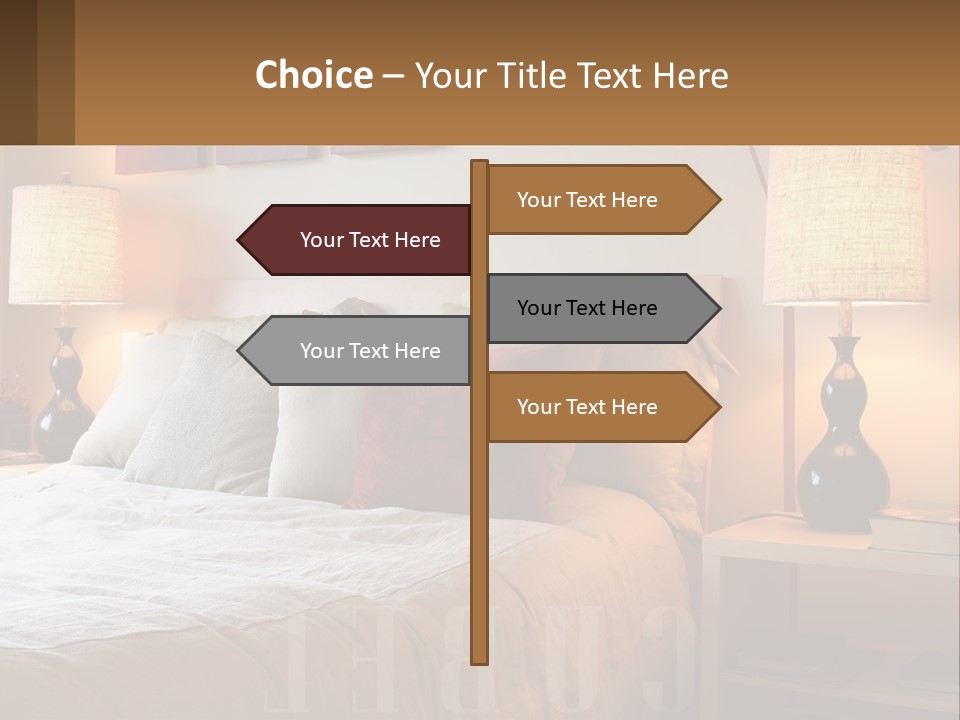 A Bed With Pillows And Lamps In A Bedroom PowerPoint Template