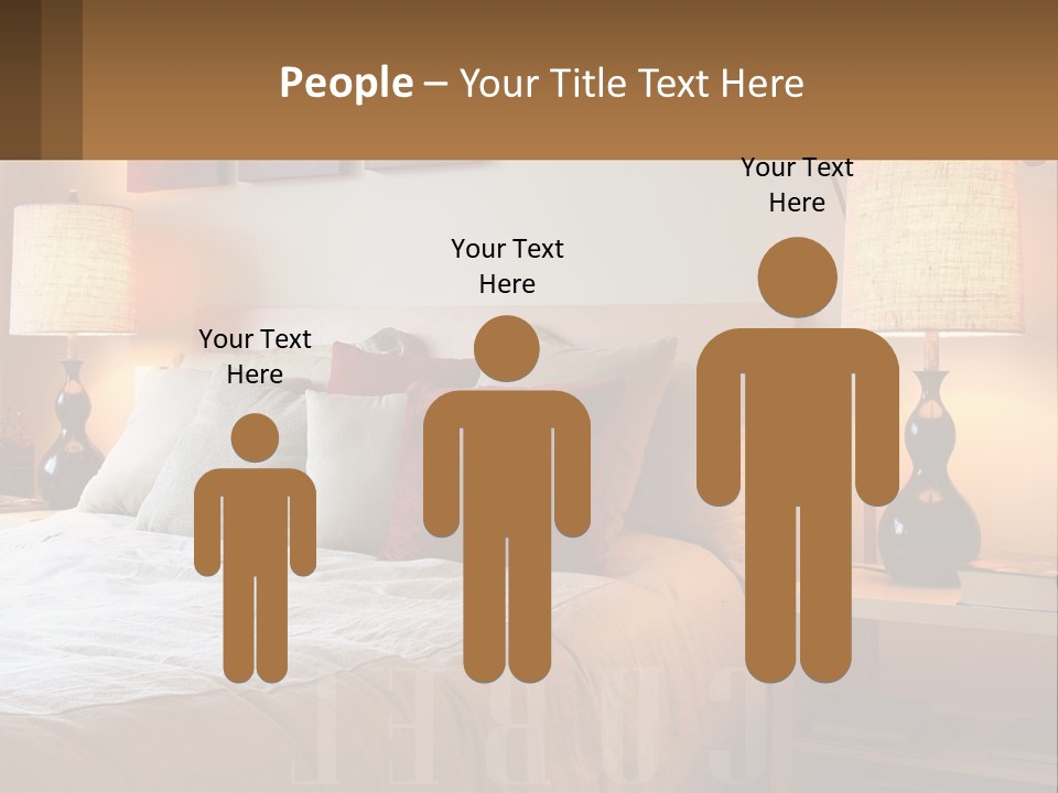 A Bed With Pillows And Lamps In A Bedroom PowerPoint Template