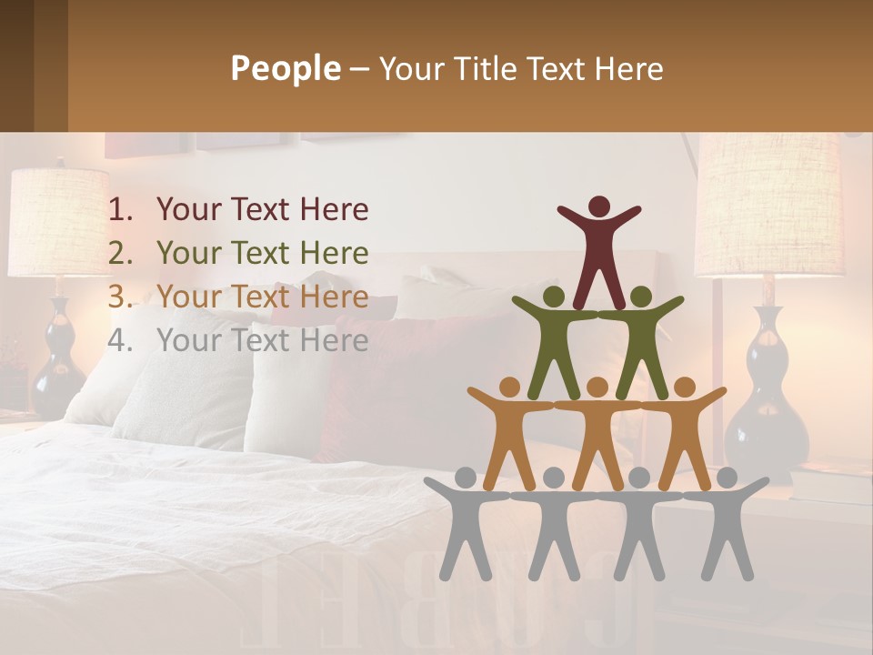 A Bed With Pillows And Lamps In A Bedroom PowerPoint Template