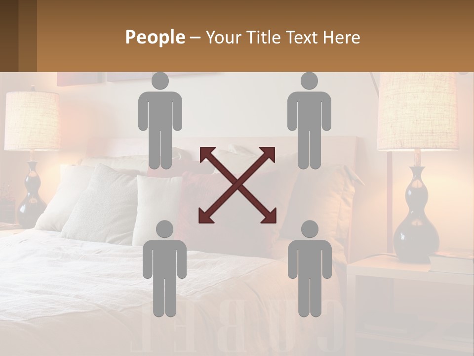 A Bed With Pillows And Lamps In A Bedroom PowerPoint Template