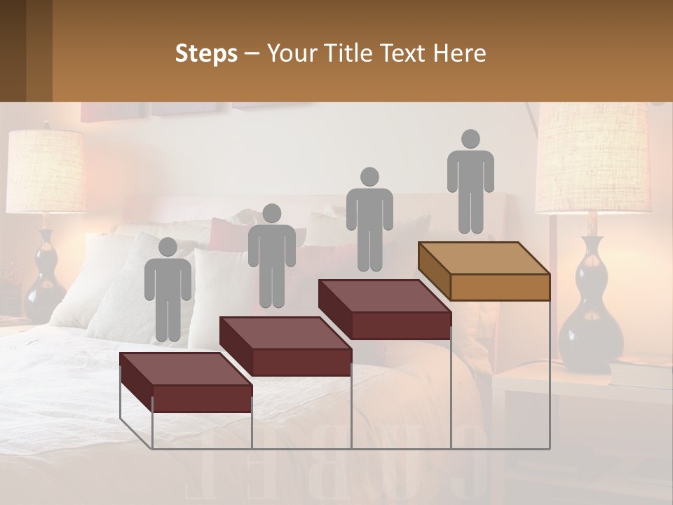 A Bed With Pillows And Lamps In A Bedroom PowerPoint Template