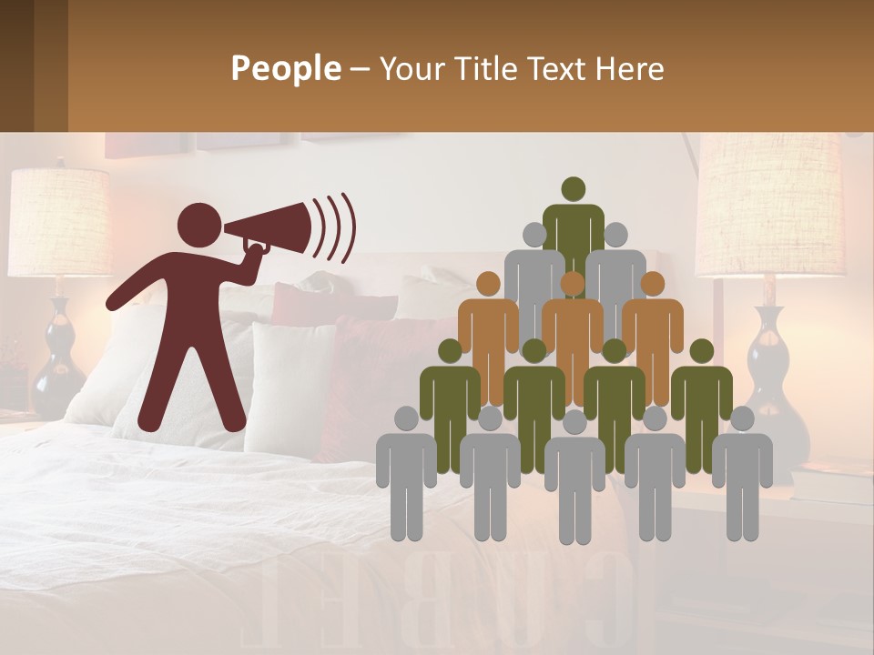 A Bed With Pillows And Lamps In A Bedroom PowerPoint Template