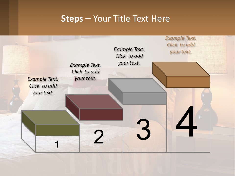 A Bed With Pillows And Lamps In A Bedroom PowerPoint Template