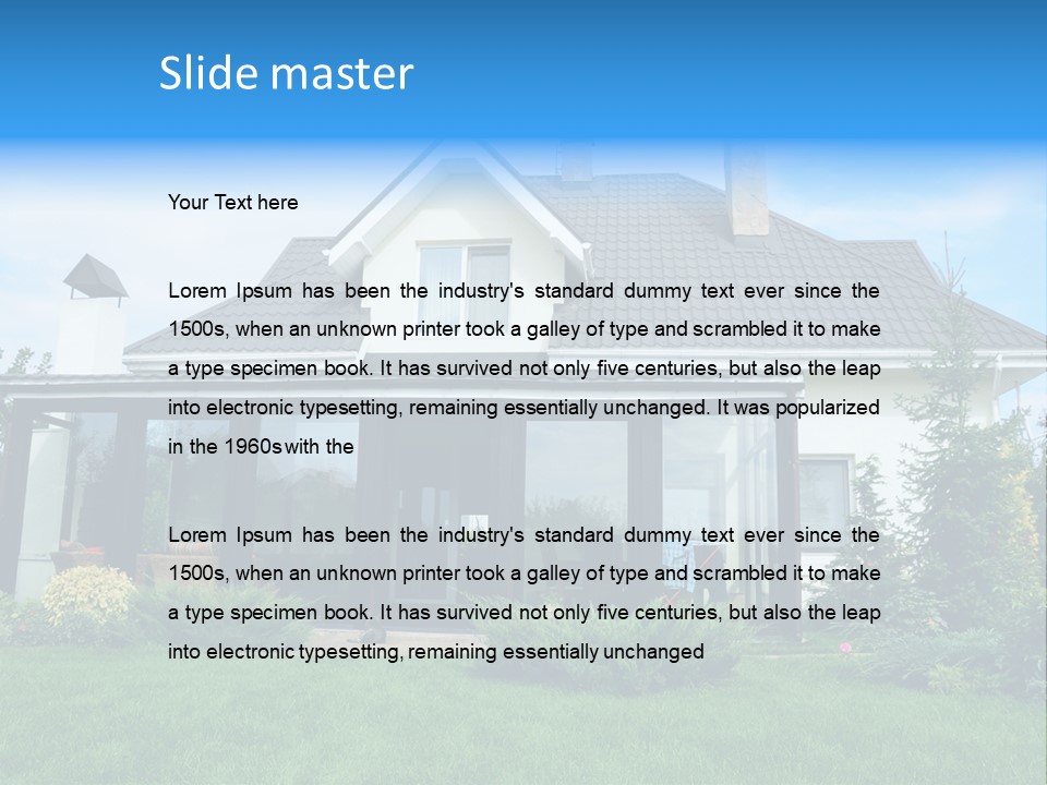 A House With A Blue Sign In Front Of It PowerPoint Template