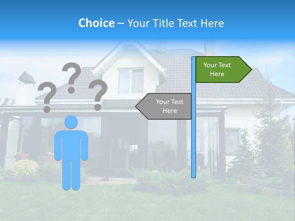 A House With A Blue Sign In Front Of It PowerPoint Template