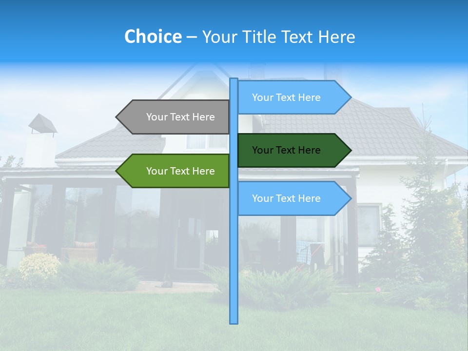 A House With A Blue Sign In Front Of It PowerPoint Template