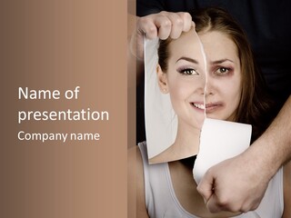 A Woman Holding A Piece Of Paper In Front Of Her Face PowerPoint Template