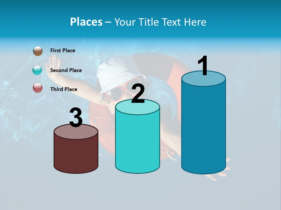 A Little Girl In A Swimming Pool With A Life Preserver PowerPoint Template