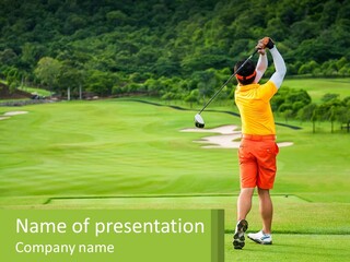 A Man Playing Golf On A Green Course PowerPoint Template