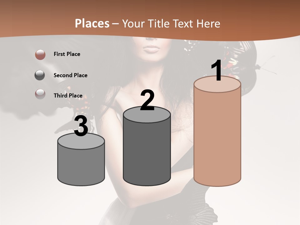 A Woman In A Black Dress With Butterflies On Her Head PowerPoint Template