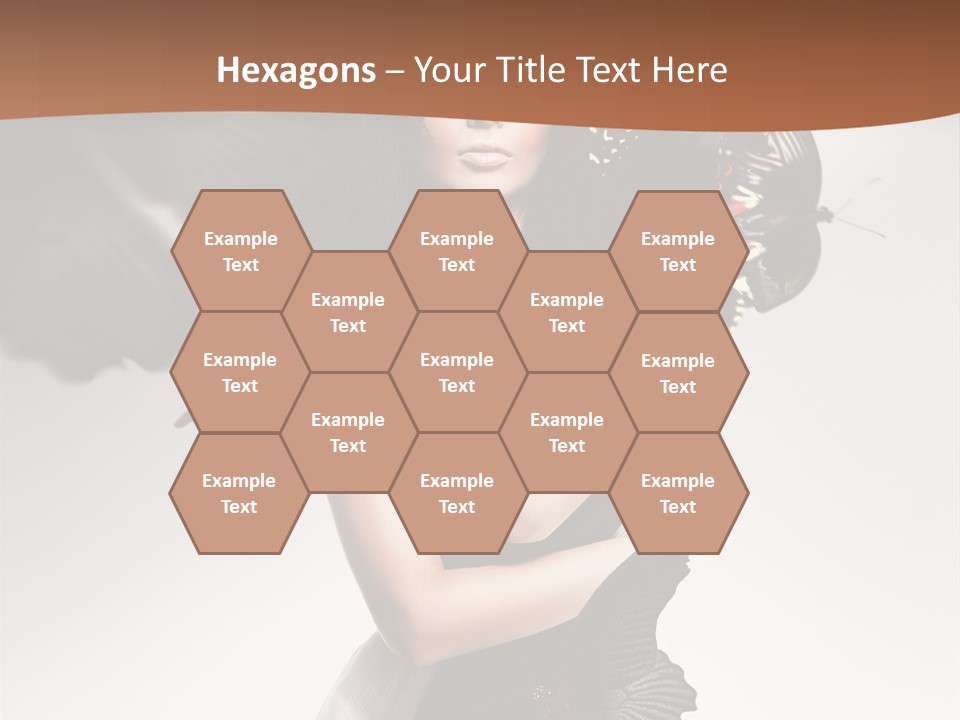 A Woman In A Black Dress With Butterflies On Her Head PowerPoint Template