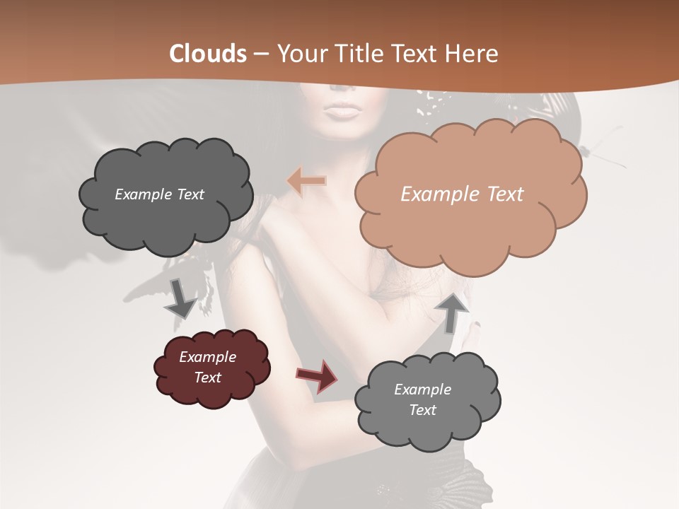 A Woman In A Black Dress With Butterflies On Her Head PowerPoint Template