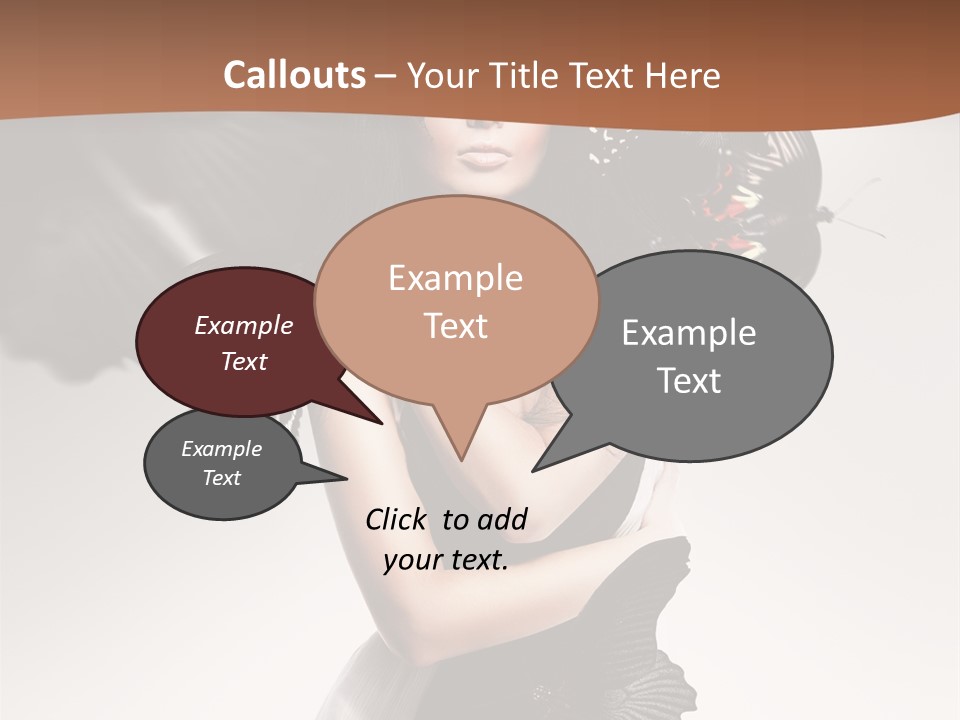 A Woman In A Black Dress With Butterflies On Her Head PowerPoint Template