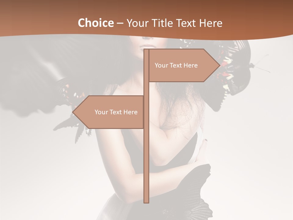 A Woman In A Black Dress With Butterflies On Her Head PowerPoint Template