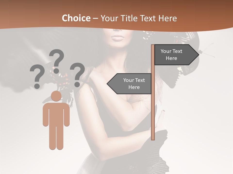 A Woman In A Black Dress With Butterflies On Her Head PowerPoint Template