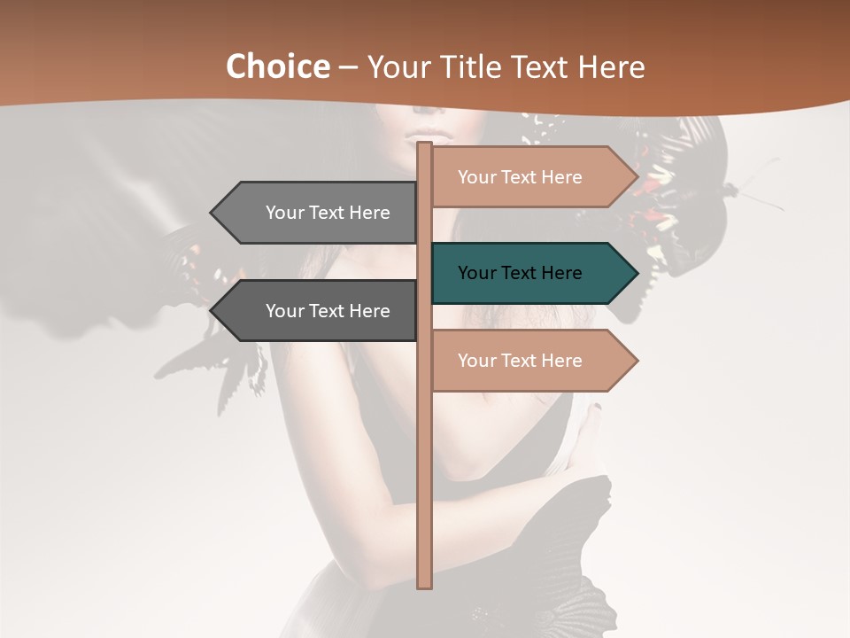 A Woman In A Black Dress With Butterflies On Her Head PowerPoint Template