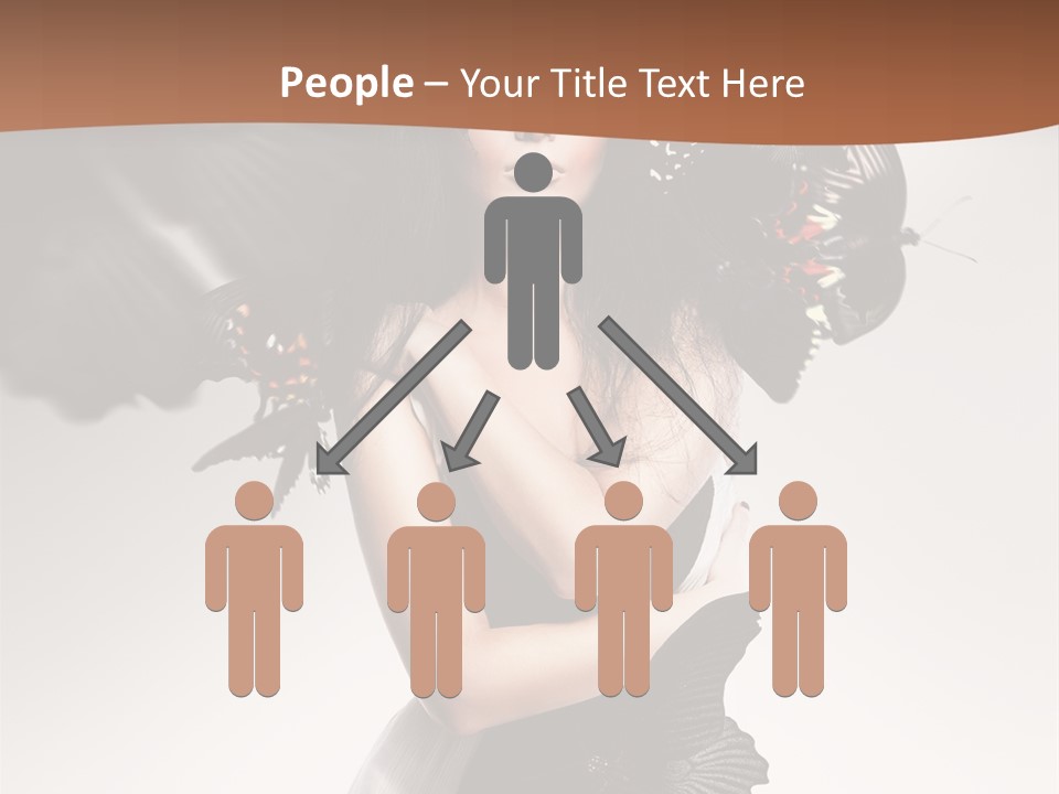 A Woman In A Black Dress With Butterflies On Her Head PowerPoint Template