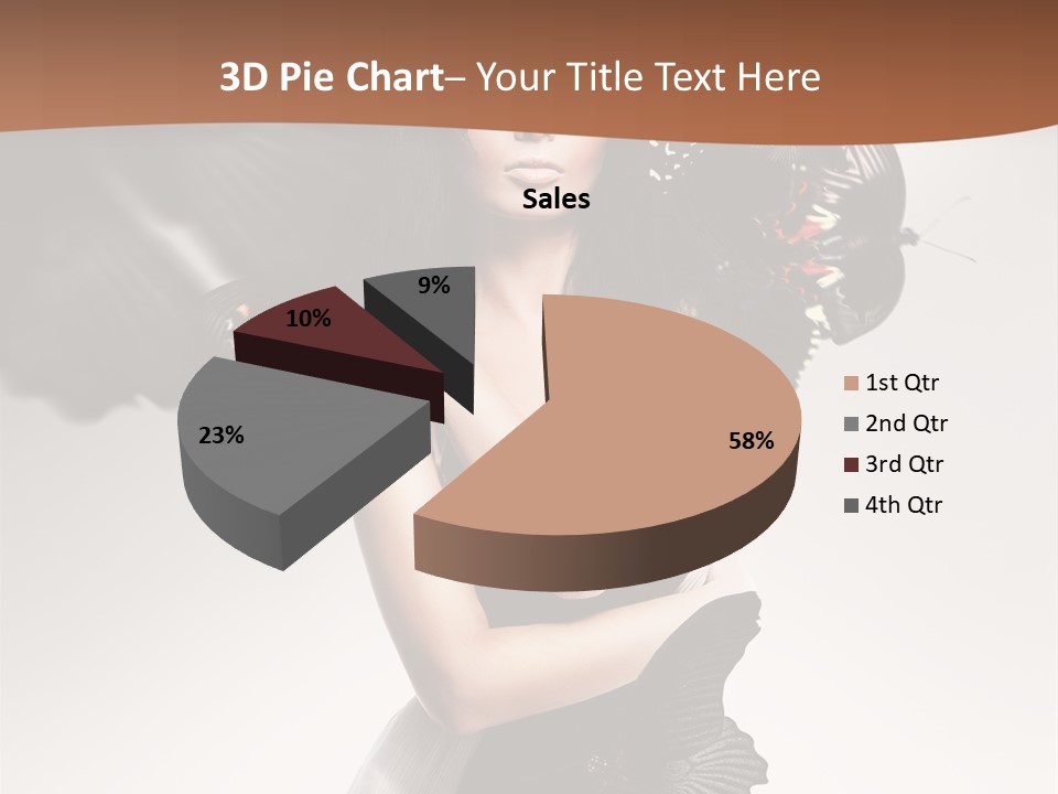 A Woman In A Black Dress With Butterflies On Her Head PowerPoint Template