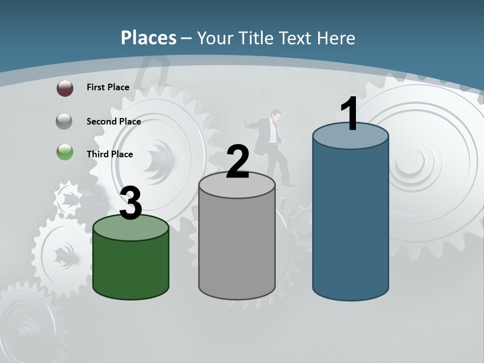 A Group Of People Standing On Top Of Gears PowerPoint Template