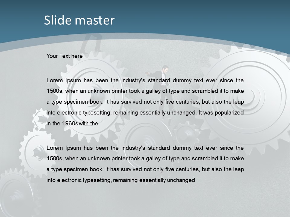 A Group Of People Standing On Top Of Gears PowerPoint Template