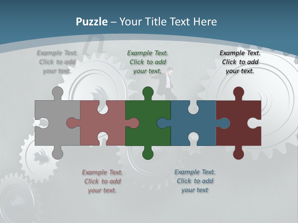 A Group Of People Standing On Top Of Gears PowerPoint Template