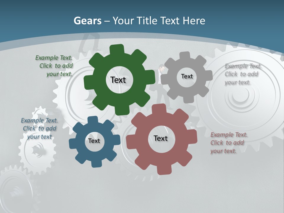 A Group Of People Standing On Top Of Gears PowerPoint Template