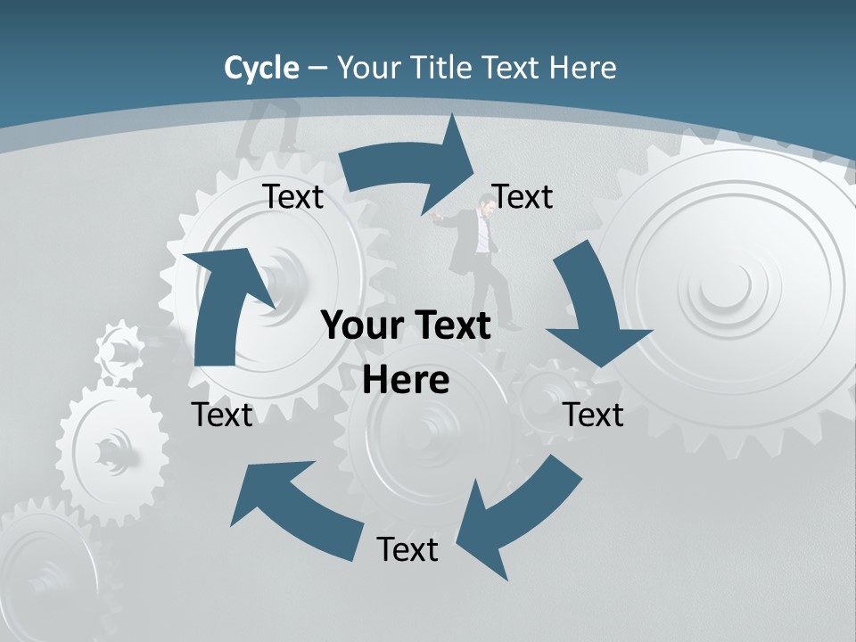 A Group Of People Standing On Top Of Gears PowerPoint Template
