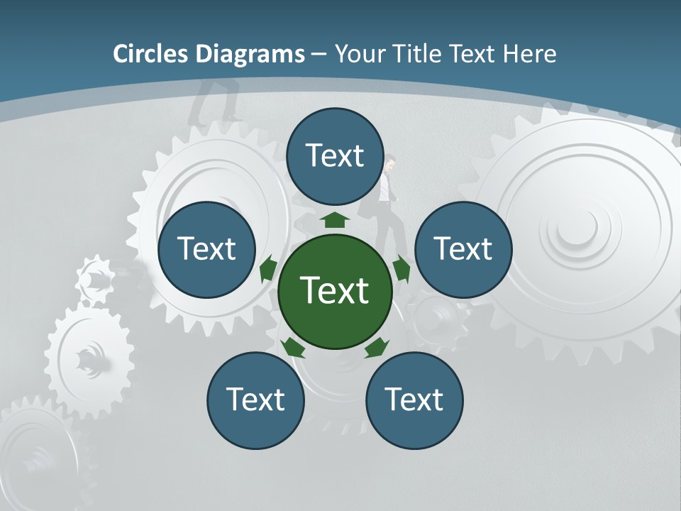 A Group Of People Standing On Top Of Gears PowerPoint Template