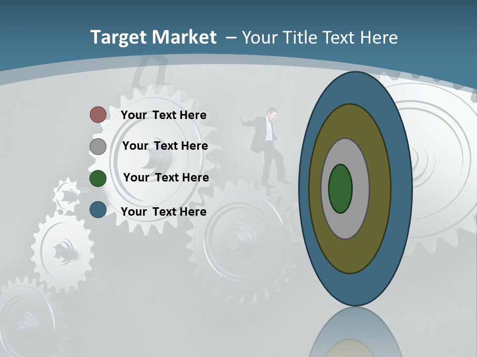 A Group Of People Standing On Top Of Gears PowerPoint Template
