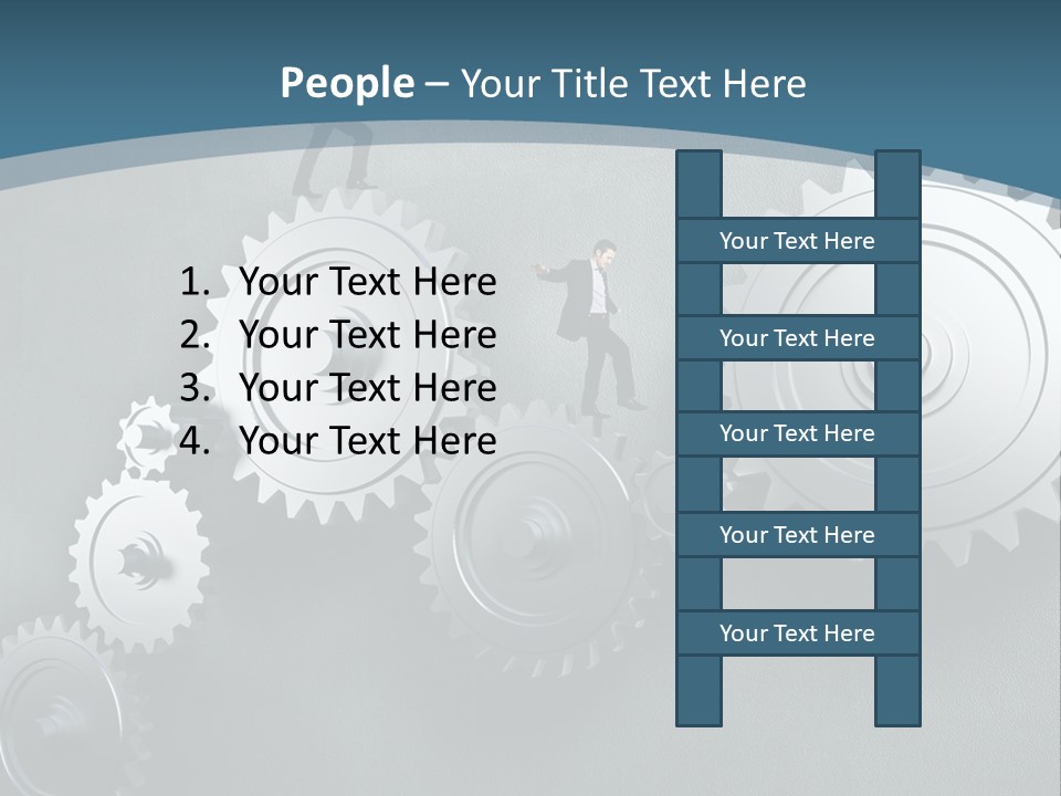 A Group Of People Standing On Top Of Gears PowerPoint Template