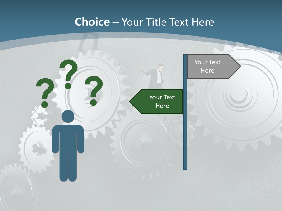 A Group Of People Standing On Top Of Gears PowerPoint Template