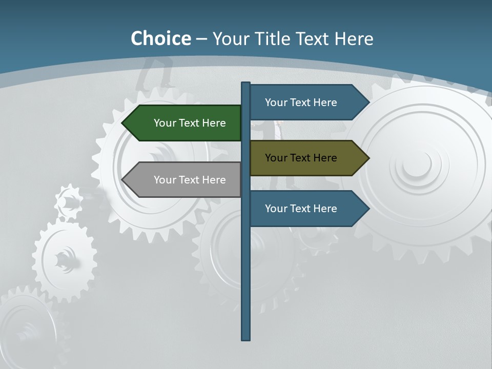 A Group Of People Standing On Top Of Gears PowerPoint Template