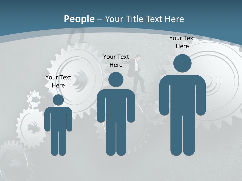 A Group Of People Standing On Top Of Gears PowerPoint Template