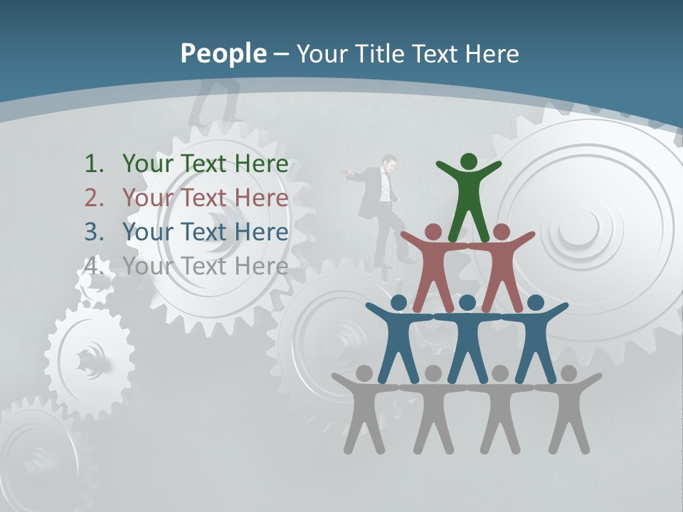 A Group Of People Standing On Top Of Gears PowerPoint Template