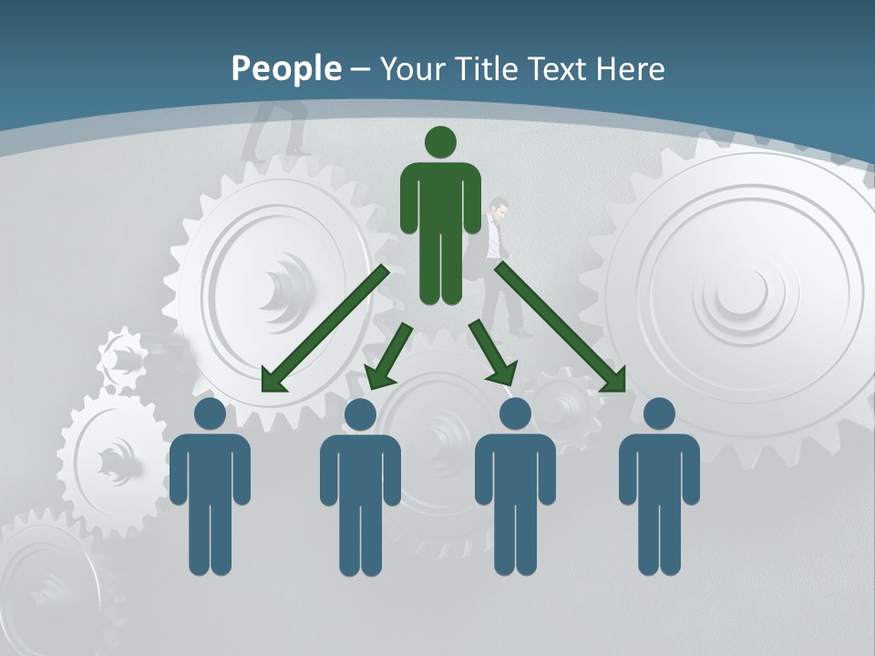 A Group Of People Standing On Top Of Gears PowerPoint Template