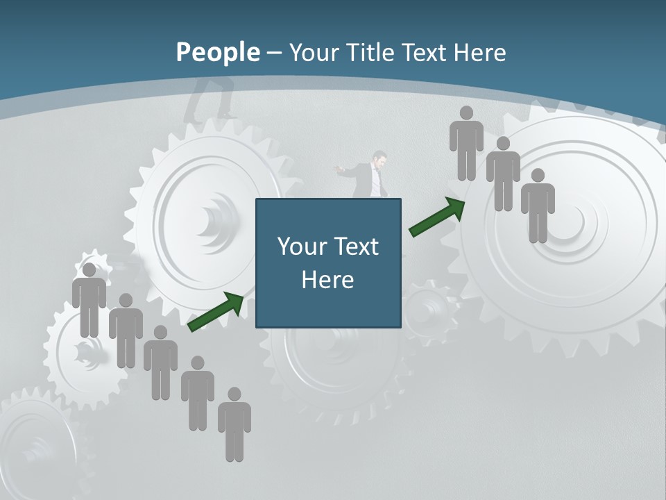 A Group Of People Standing On Top Of Gears PowerPoint Template