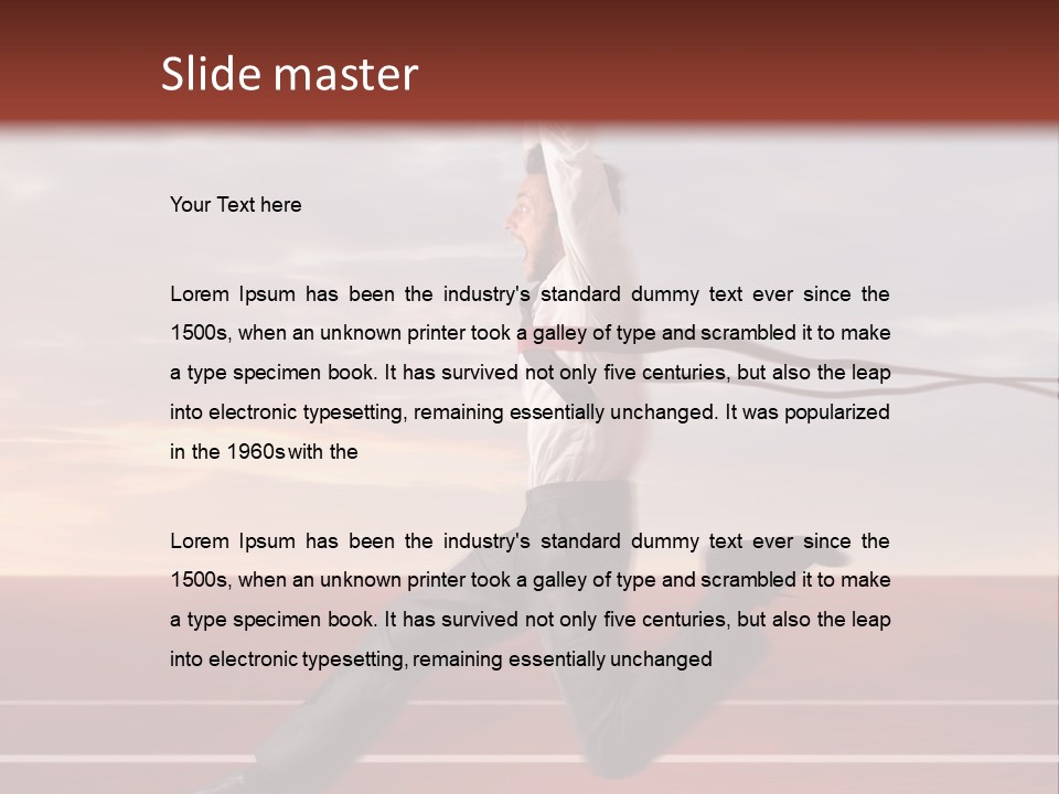A Man Jumping In The Air With A Red Ribbon PowerPoint Template