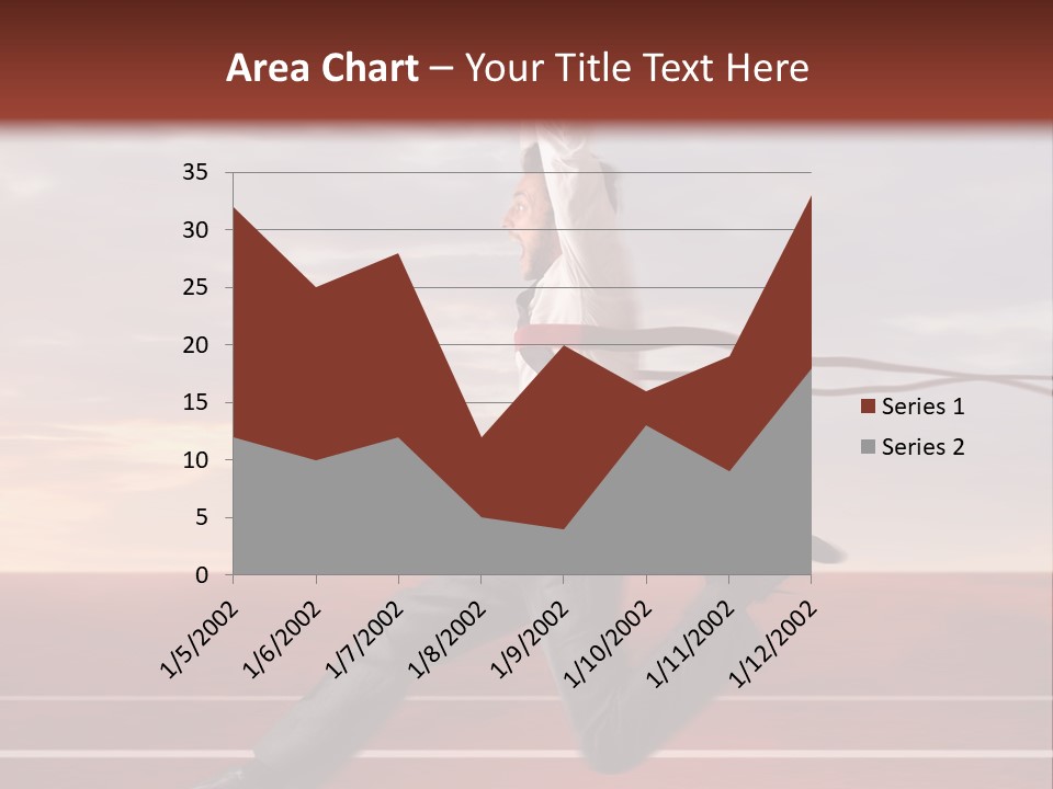 A Man Jumping In The Air With A Red Ribbon PowerPoint Template