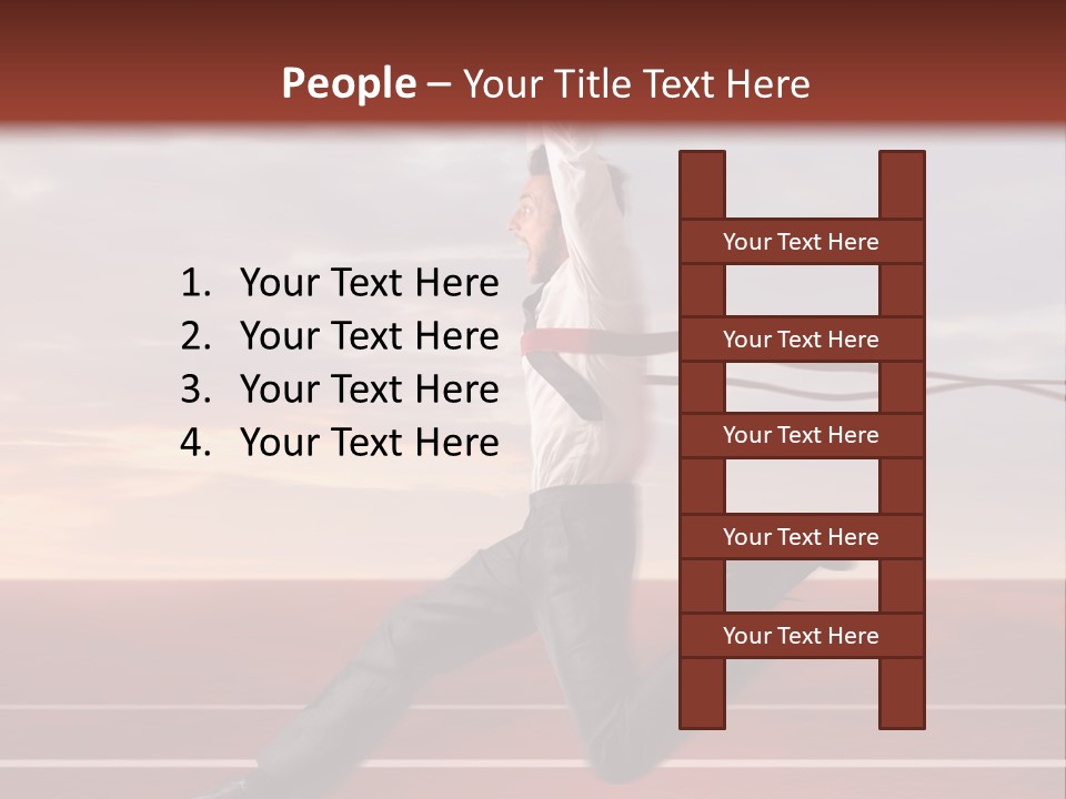 A Man Jumping In The Air With A Red Ribbon PowerPoint Template