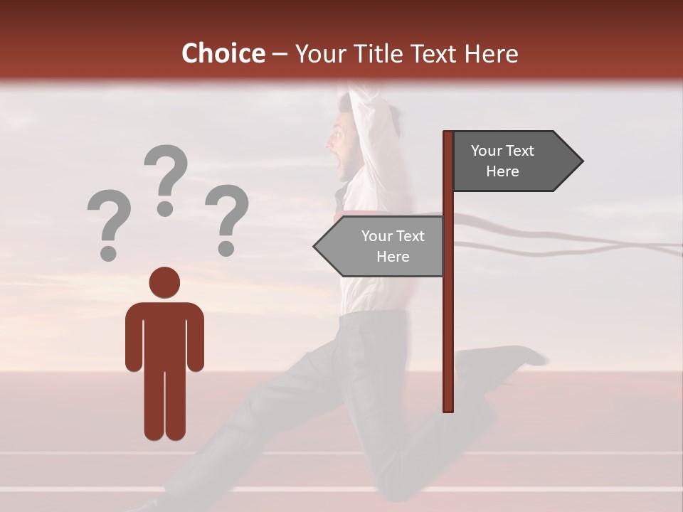 A Man Jumping In The Air With A Red Ribbon PowerPoint Template