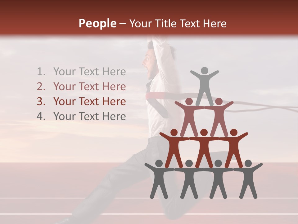 A Man Jumping In The Air With A Red Ribbon PowerPoint Template