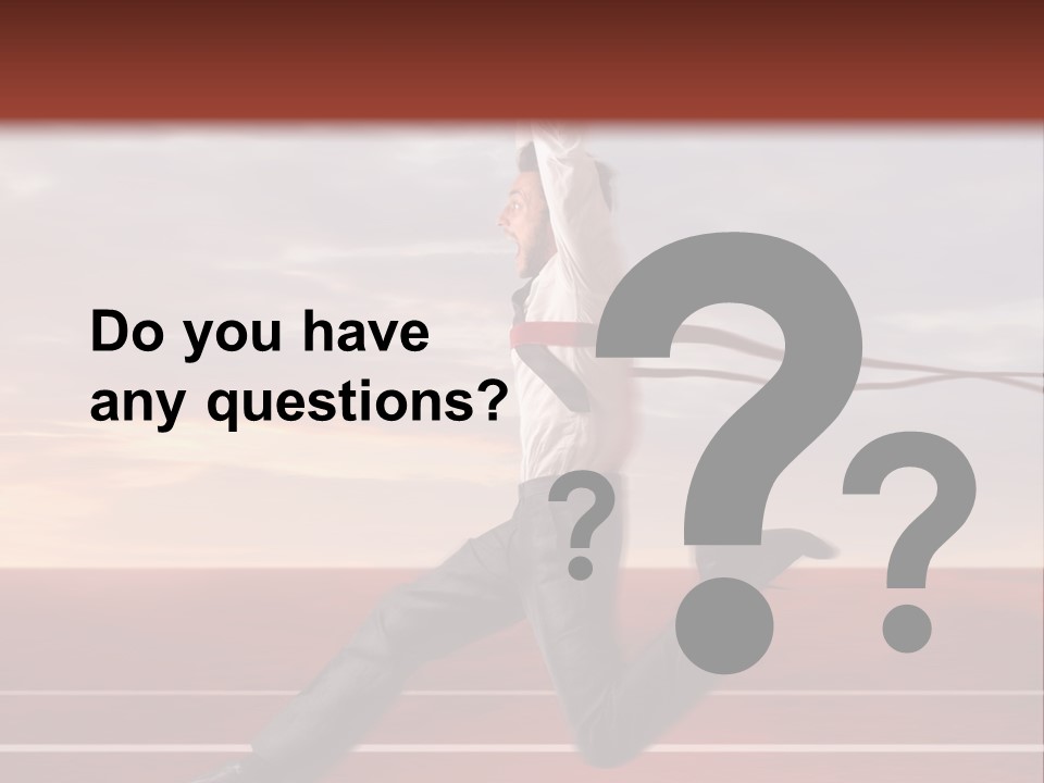 A Man Jumping In The Air With A Red Ribbon PowerPoint Template