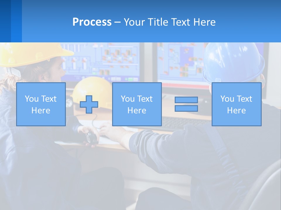 A Man In A Hard Hat Is Working On A Computer PowerPoint Template