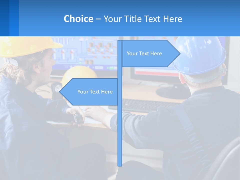 A Man In A Hard Hat Is Working On A Computer PowerPoint Template