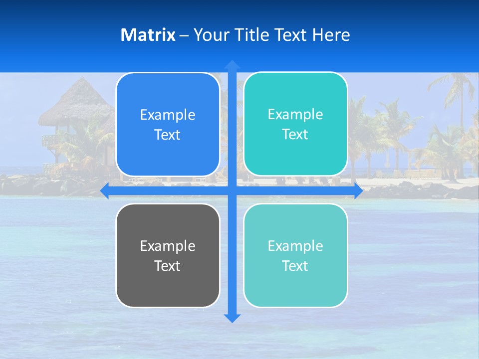 A Tropical Beach With Palm Trees And Huts PowerPoint Template