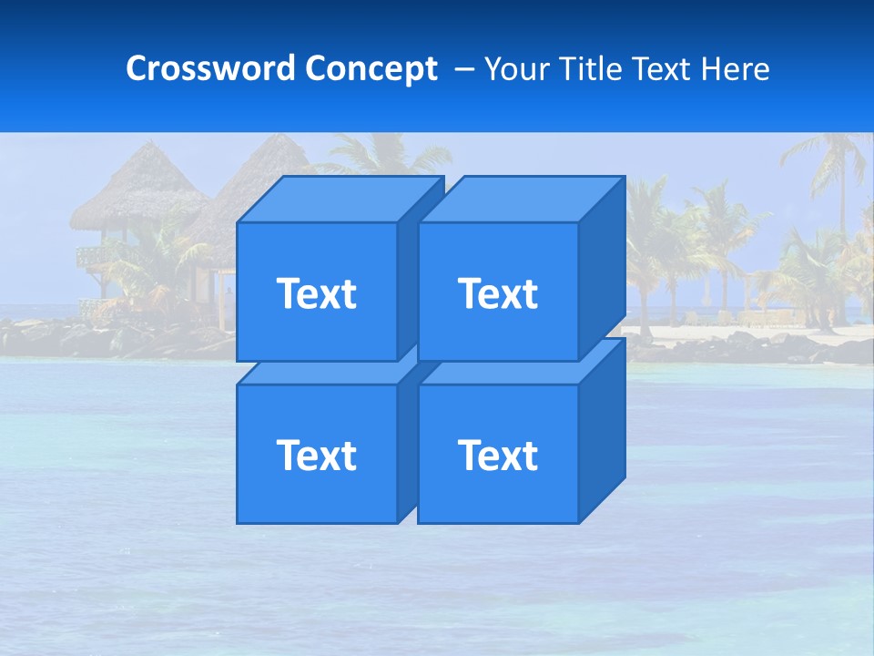 A Tropical Beach With Palm Trees And Huts PowerPoint Template