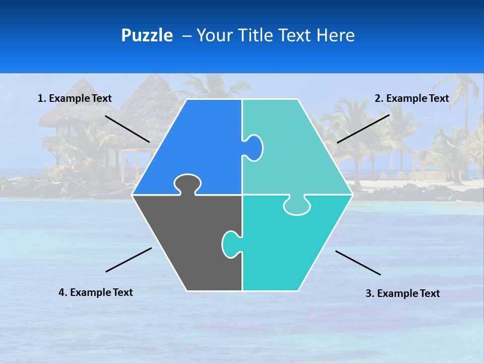 A Tropical Beach With Palm Trees And Huts PowerPoint Template