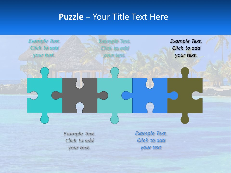 A Tropical Beach With Palm Trees And Huts PowerPoint Template