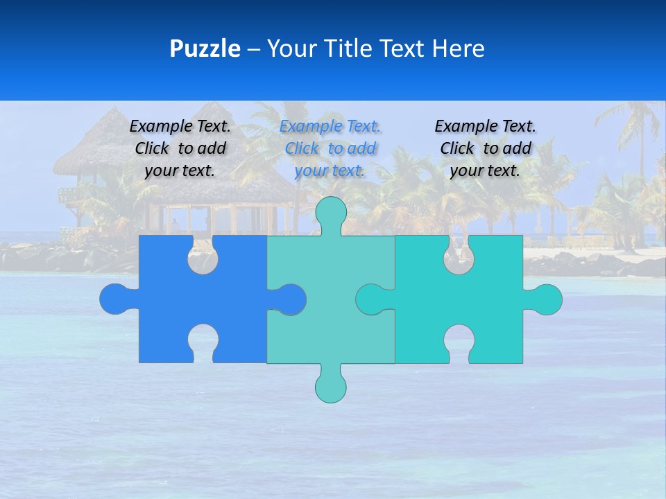 A Tropical Beach With Palm Trees And Huts PowerPoint Template