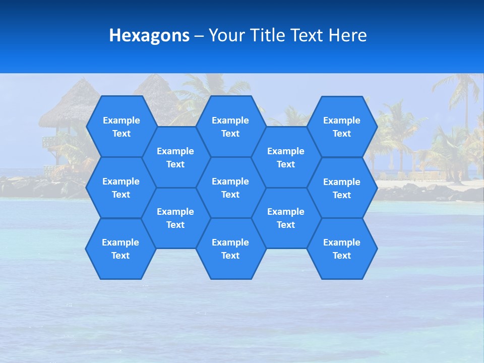 A Tropical Beach With Palm Trees And Huts PowerPoint Template